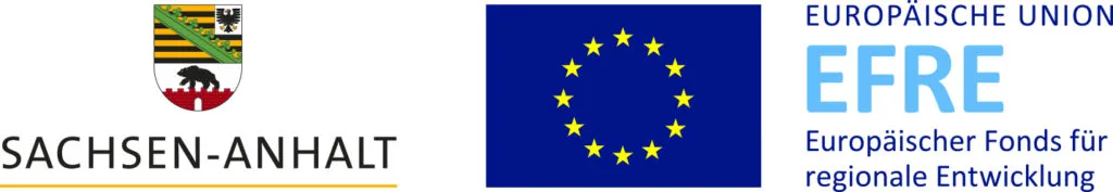 Wappen des Landes Sachsen-Anhalt, Logo „Europäische Union EFRE – Europäischer Fonds für regionale Entwicklung“